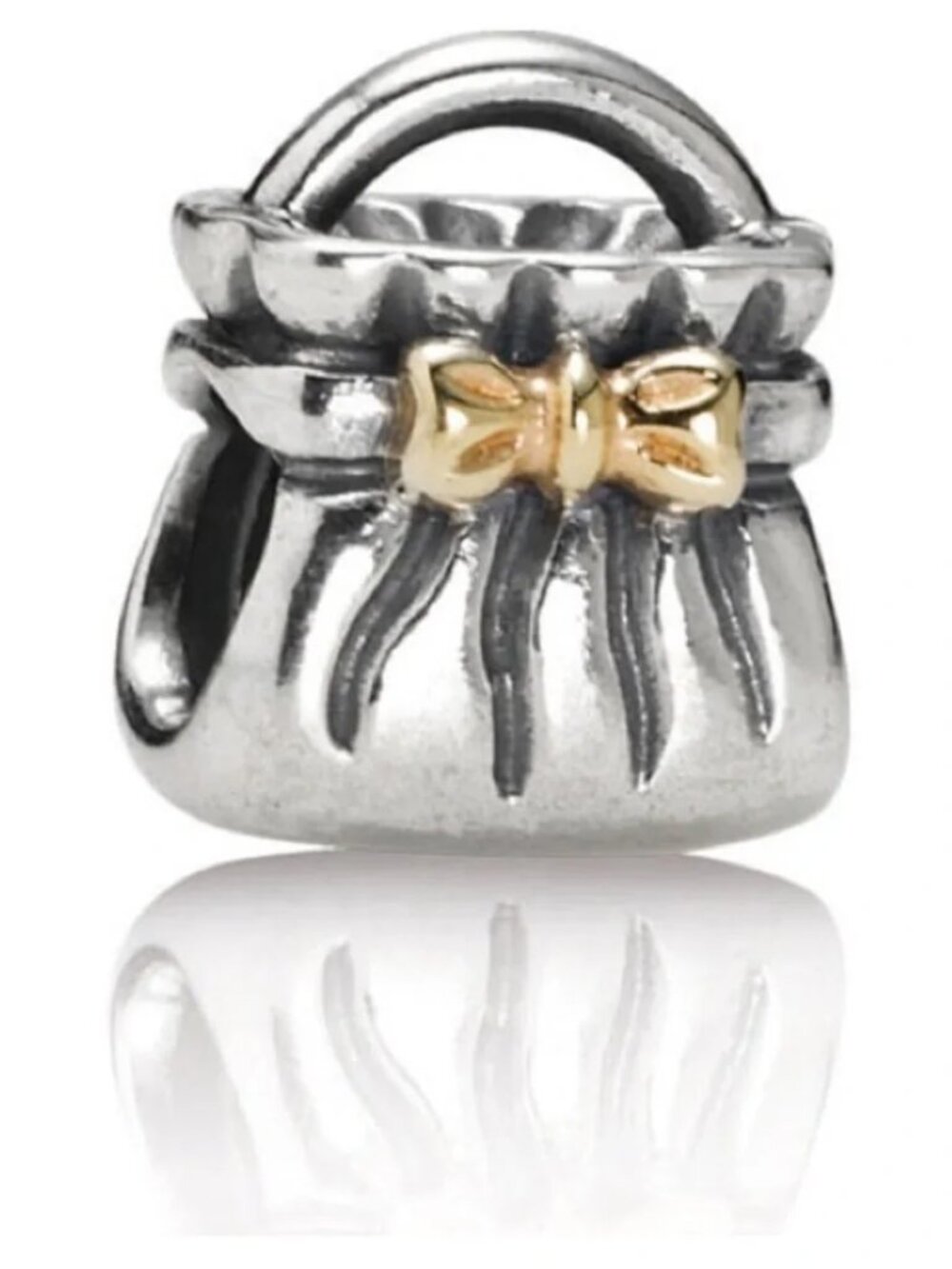 Pandora Retired Two Tone Bow Purse Sterling Silver and 14k Gold Charm